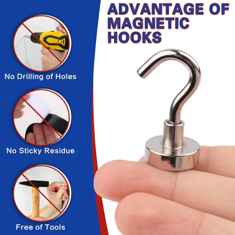 Junarter Magnetic Hooks, 40 Pack Magnetic Hooks for Cruise Cabins, 25lbs Magnet Hooks, Strong Magnetic Hook Heavy Duty, Magnets with Hook, Metal Magnetic Hook for Hanging, Refrigerator, Grill - Image 4